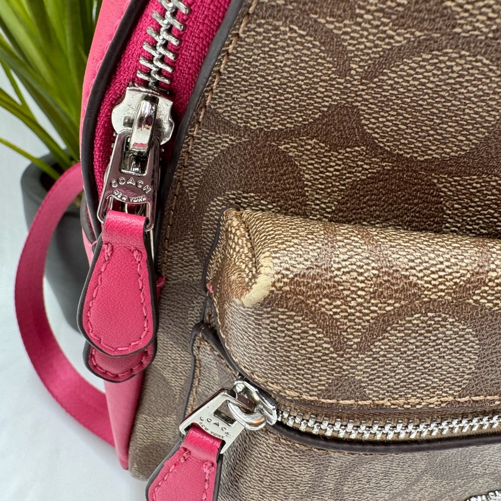COACH Mini Charlie Backpack in Signature Canvas with Pink Leather - Picture 7 of 15